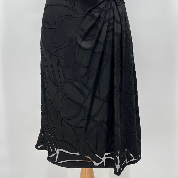 THAKOON Dress Womens Medium Black Off the Shoulder Gathered front Burn Out Satin - Picture 4 of 13